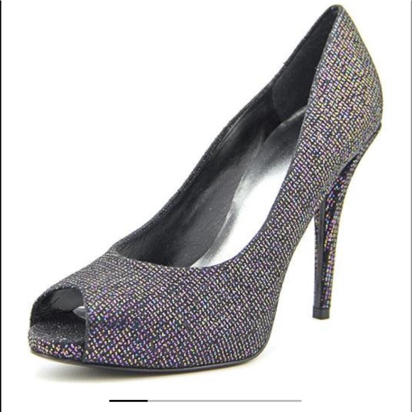Stuart Weitzman Glitter Holographic Peep Toe Heels Pumps - Picture 1 of 7